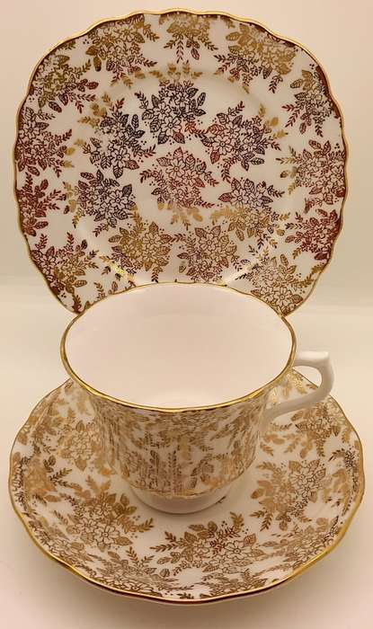 Vintage Genuine Bone China Vale trio made in Longton England white and gold