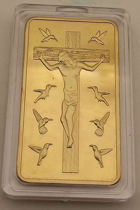 One Troy ounce 100mils.999 fine gold CLAD Bar 10 commandments serial number 333000333