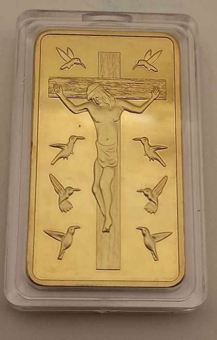 One Troy ounce 100mils.999 fine gold CLAD Bar 10 commandments serial number 333000333