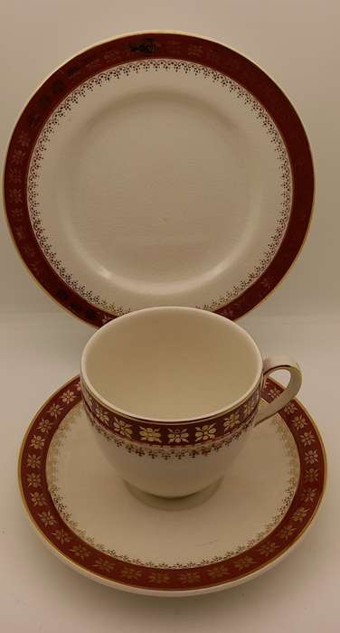 Vintage Crown Ducal A.G.R. England burgundy & gold Trio (2 available)