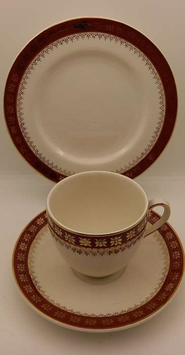 Vintage Crown Ducal A.G.R. England burgundy & gold Trio (2 available)