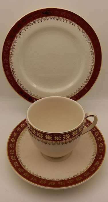 Vintage Crown Ducal A.G.R. England burgundy & gold Trio (2 available)