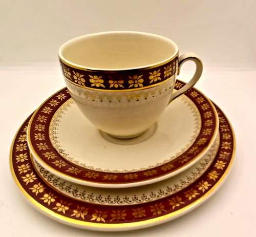 Vintage Crown Ducal A.G.R. England burgundy & gold Trio (2 available)