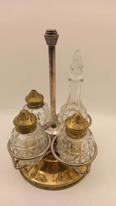 Antique/Vintage Celtic Quality Silver Plate Condiment Rotating Caddy set (see condition)