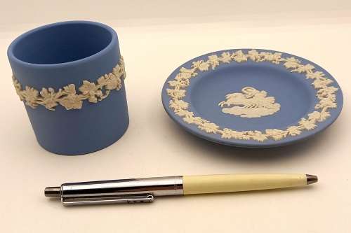 Vintage Blue `Wedgwood` Jasperware  Small Jar  60x60mm and Plate 112mm