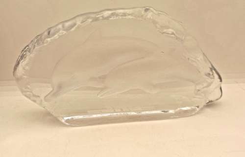 1996 DHL Glass / Crystal DOLPHINS Paperweight 109x210x30mm  885 grams