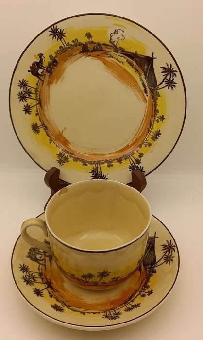 Rare Antique A.J Wilkinson Homeland Series Africa Royal Staffordshire Trio (Cup Chipped and Cracked)