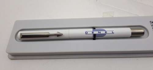 White Parker Rollerball in Case with extra refill - Branded Denel