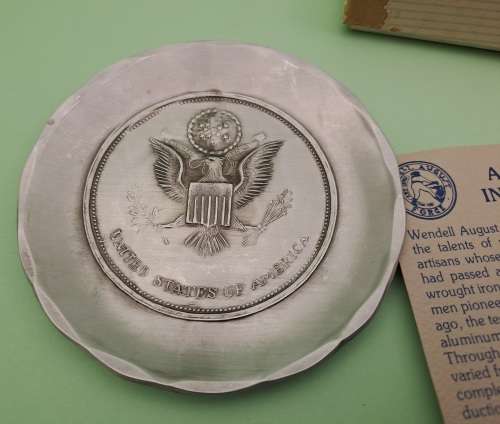 One of a Kind Hand Forged Pewter Plate by Wendel August Forge - U.S.A Emblem