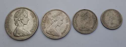 1964 Rhodesia coins 25c(2½ Shillings ),20c( 2 Shillings),10c(1 shilling)and sixpence