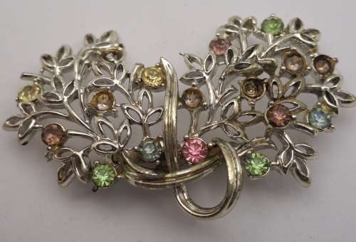 Vintage white Metal Brooch -Missing a 6 stones 67x45mm