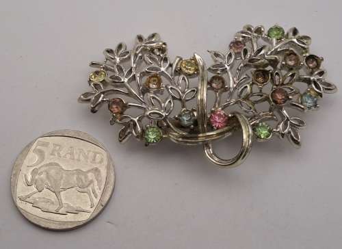 Vintage white Metal Brooch -Missing a 6 stones 67x45mm