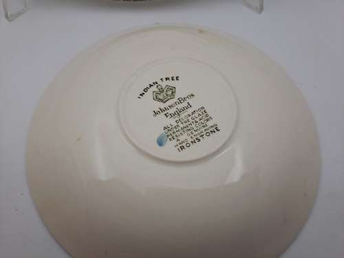 Vintage Johnson Bros `Indian Tree` Tea Trio Hand Engraved IRONSTONE England 12 Available