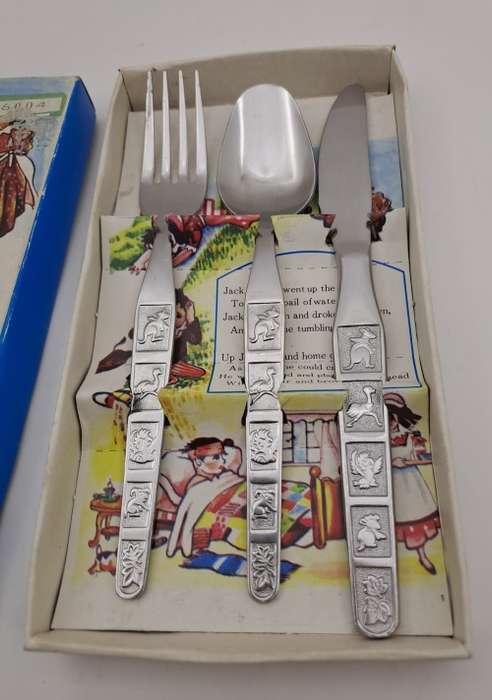 3pc 1980`s Childrens First Cutlery set - Boxed - Jack & Jill -Stainless steel Japan
