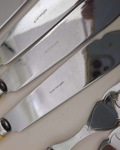 12pc Vintage Chromeplate Sheffield England Fish Cutlery set