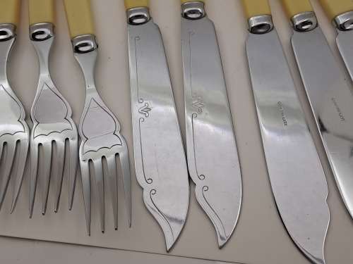 12pc Vintage Chromeplate Sheffield England Fish Cutlery set