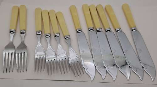 12pc Vintage Chromeplate Sheffield England Fish Cutlery set