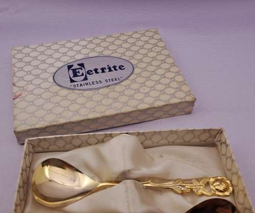 Vintage 2 EETRITE BRABER Gold Plated tea spoons in Box 10cm