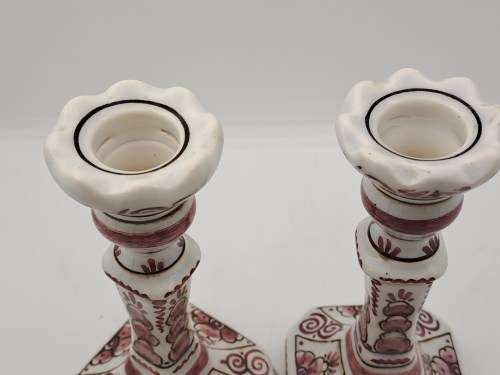 2 Vintage 328 Delfts Rood Porcelain Candle Sticks 142mm -Made in Holland