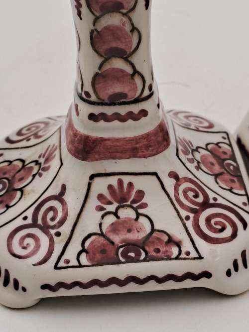 2 Vintage 328 Delfts Rood Porcelain Candle Sticks 142mm -Made in Holland
