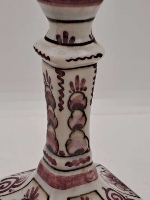 2 Vintage 328 Delfts Rood Porcelain Candle Sticks 142mm -Made in Holland