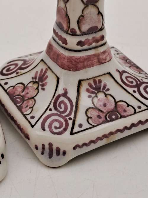 2 Vintage 328 Delfts Rood Porcelain Candle Sticks 142mm -Made in Holland