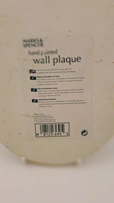 Hand Painted Marks & Spencer Wall Plate with wire stand 210x147x20mm