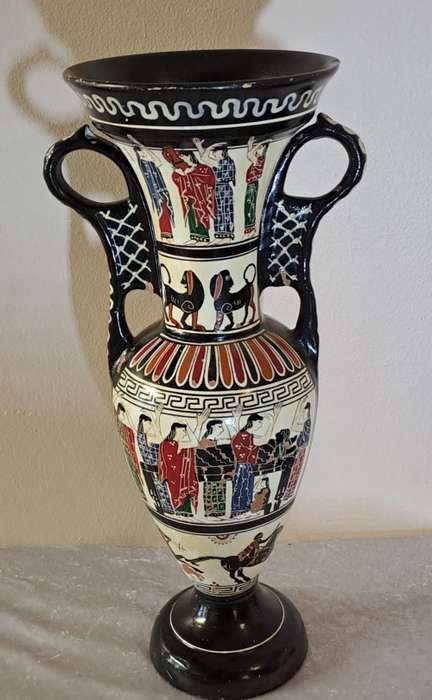 Large Vintage 1960`s Ceramic Vase by artist D. Vassilopoulos Handmade Greece-see desription 36,5cm