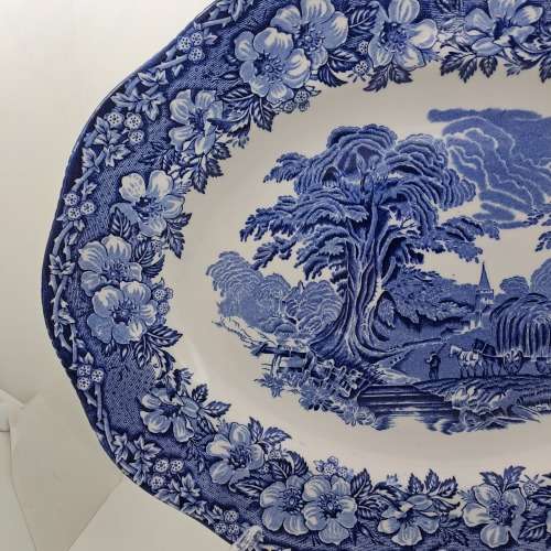 Large Vintage ENOCH WEDGWOOD WOODLAND Genuine Hand Engraved Platter-Tunstall England