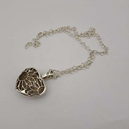 Pre-owned Marcasite Heart Sterling .925 Silver Pendant with Sterling Silver Chain