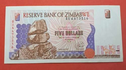 1997 Zimbabwe 5 Dollars Banknote