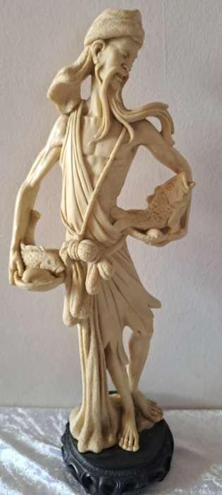 Large Vintage Asian Villager fisherman figurine - Resin