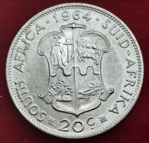 1964 South Africa SILVER .500  20 Cents 1st decimal series
