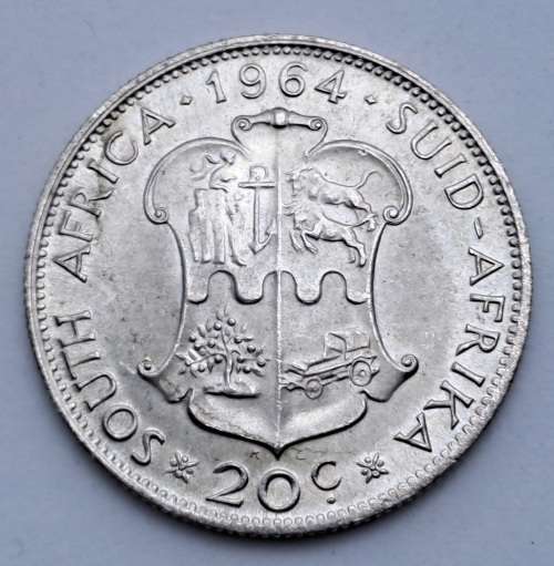 1964 South Africa SILVER .500  20 Cents 1st decimal series