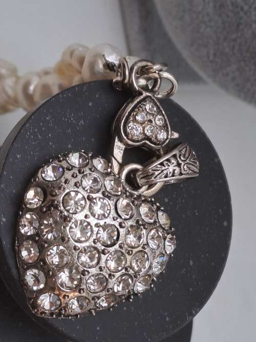 Vintage Pearl Necklace 42cm  with Heart Pendant 42x30mm