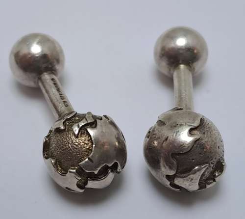 a Pair of Vintage Sterling SILVER (tested) Globe -Barbell Cufflinks by Tiffany & Co -boxed