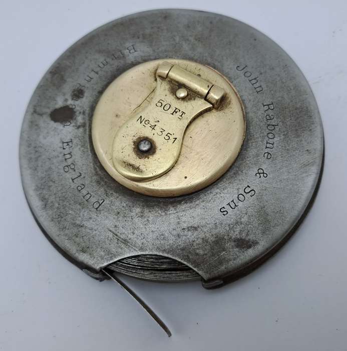 Vintage John Rabone & Sons Metal 50ft measuring tape No 4351 (BROKEN) Made in England