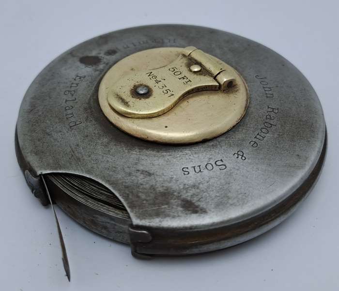 Vintage John Rabone & Sons Metal 50ft measuring tape No 4351 (BROKEN) Made in England