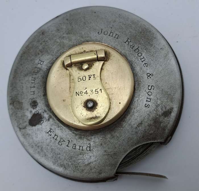 Vintage John Rabone & Sons Metal 50ft measuring tape No 4351 (BROKEN) Made in England