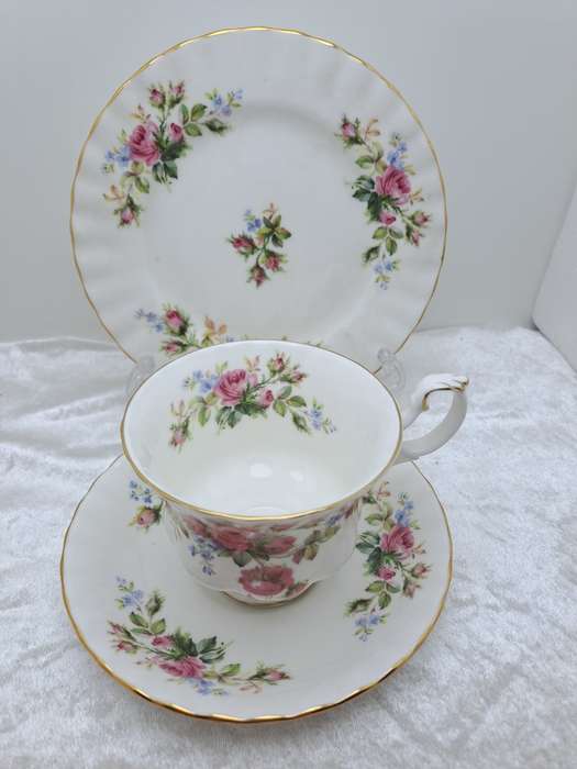 Vintage Royal Albert `Moss Rose` Bone China Tea Trio