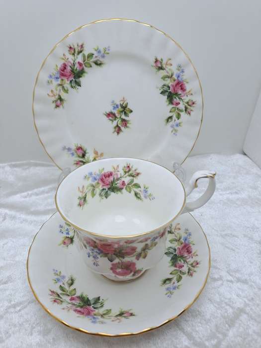 Vintage Royal Albert `Moss Rose` Bone China Tea Trio