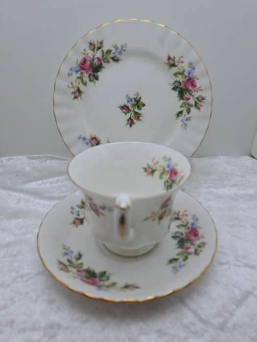Vintage Royal Albert `Moss Rose` Bone China Tea Trio