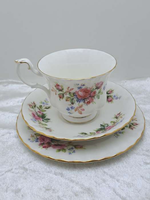 Vintage Royal Albert `Moss Rose` Bone China Tea Trio