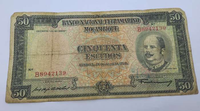 1958 Mozambique 50 Escudos Bank Note