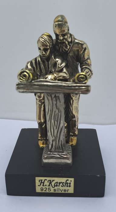 Collectable 925 sterling Silver Figurine of Rabbi and Boy Reading Torah- by H.Karshi