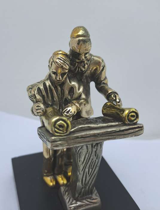 Collectable 925 sterling Silver Figurine of Rabbi and Boy Reading Torah- by H.Karshi