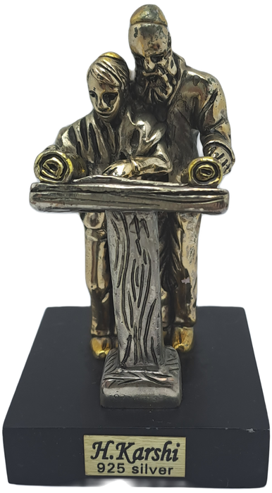 Collectable 925 sterling Silver Figurine of Rabbi and Boy Reading Torah- by H.Karshi