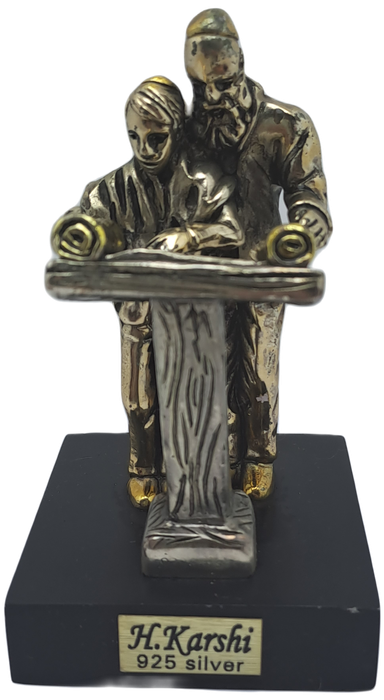 Collectable 925 sterling Silver Figurine of Rabbi and Boy Reading Torah- by H.Karshi