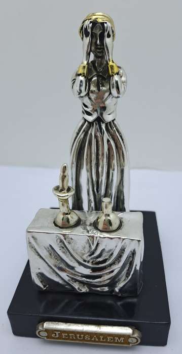 Collectable Sterling Silver Statue Candlelight Sabbath by a Jewish housewife.(one candle broken)
