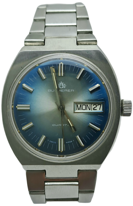 Vintage Bucherer Day/Date Swiss Made Mens Quartz Watch -  Working-Good condition
